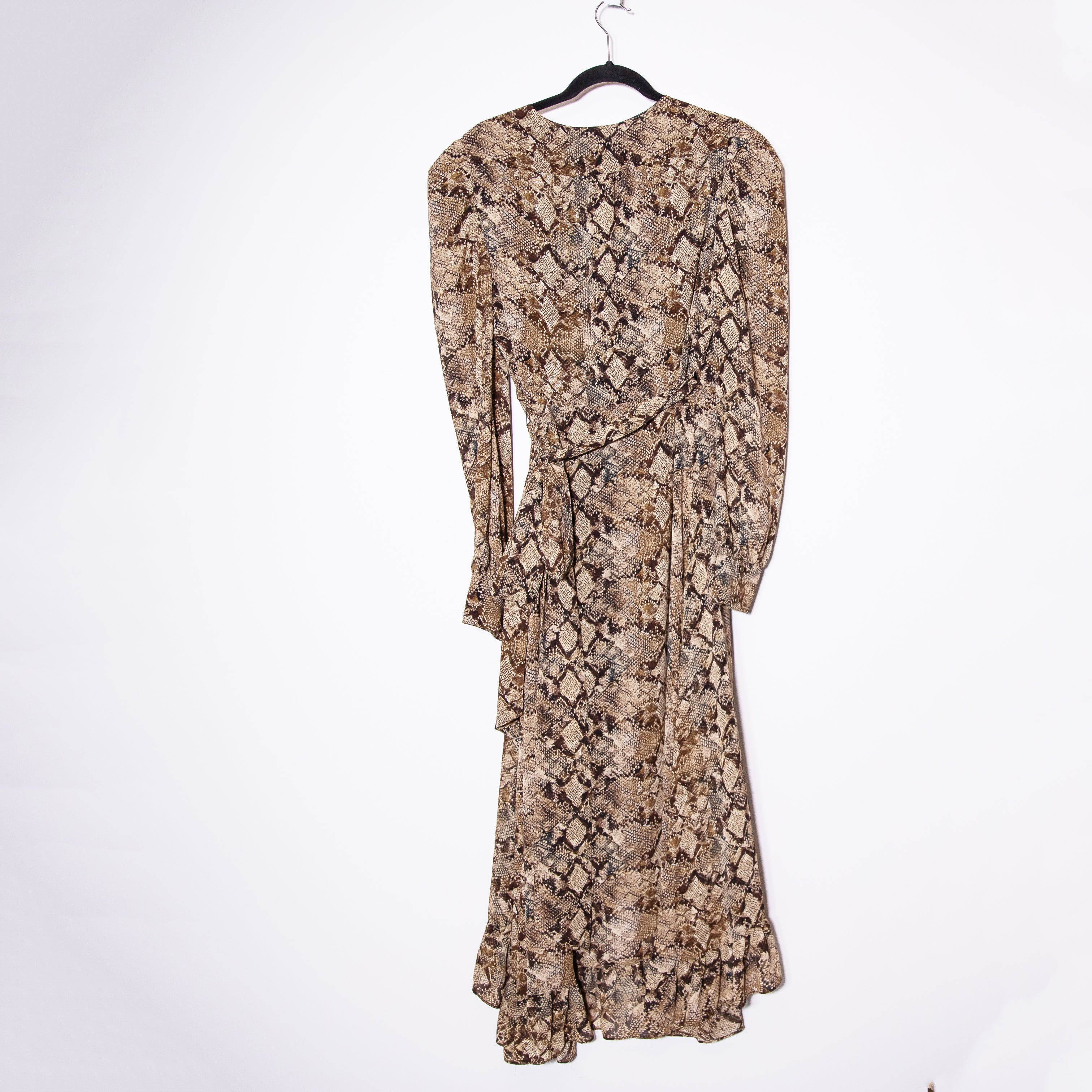 NEW WAYF Freeport Animal Python Snake Pattern Print Wrap Chiffon Midi Dress L