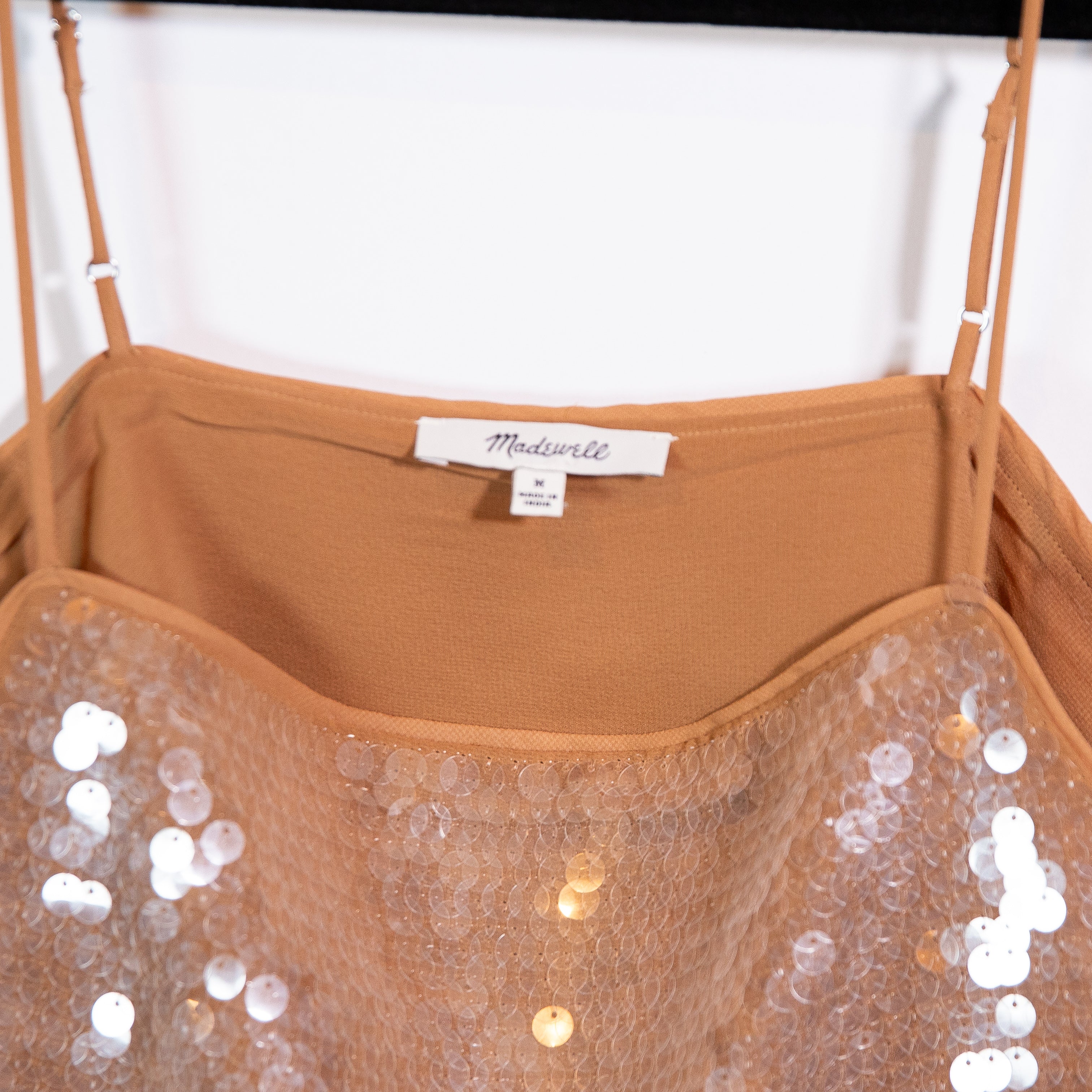 Madewell Sequin Sparkle Embellished Square Neck Cami Tank Top Fallen Timber M