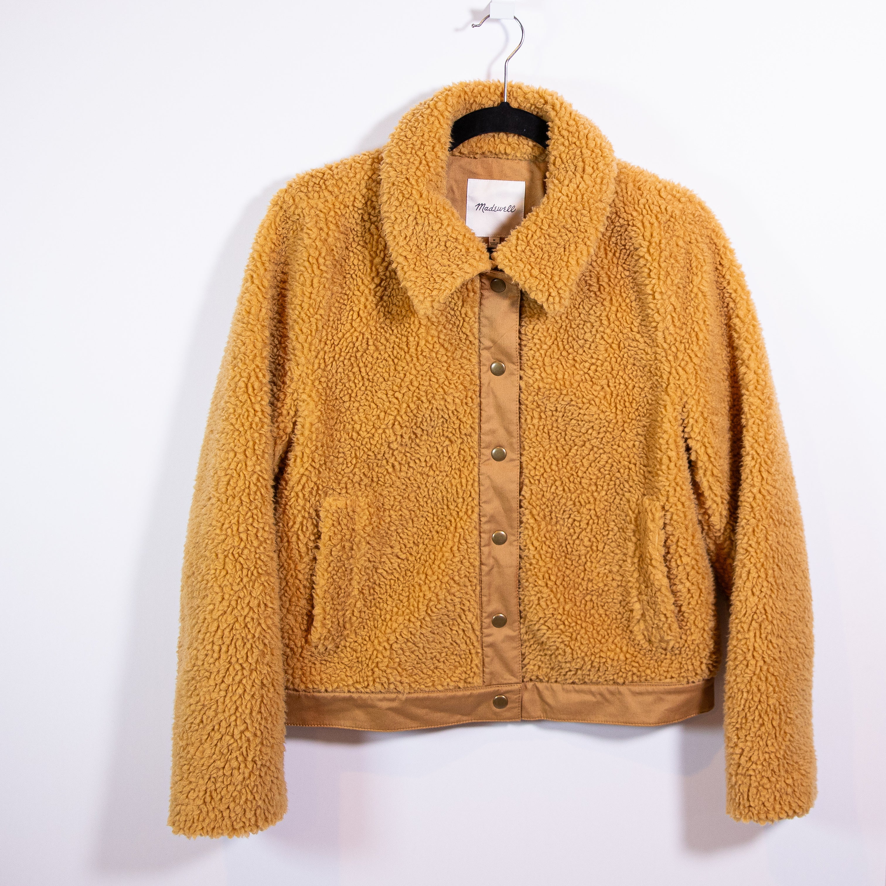 Madewell Sherpa Portland Teddy Fuzzy Snap Collared Jacket Distant Sand Melange M
