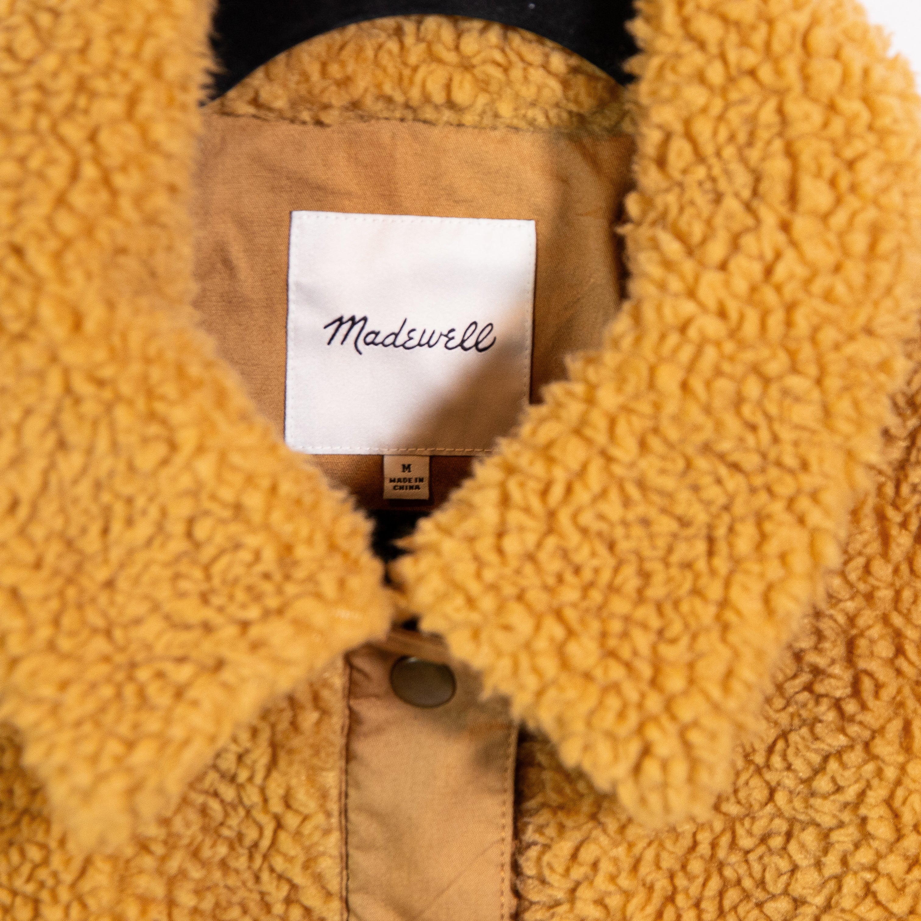 Madewell Sherpa Portland Teddy Fuzzy Snap Collared Jacket Distant Sand Melange M