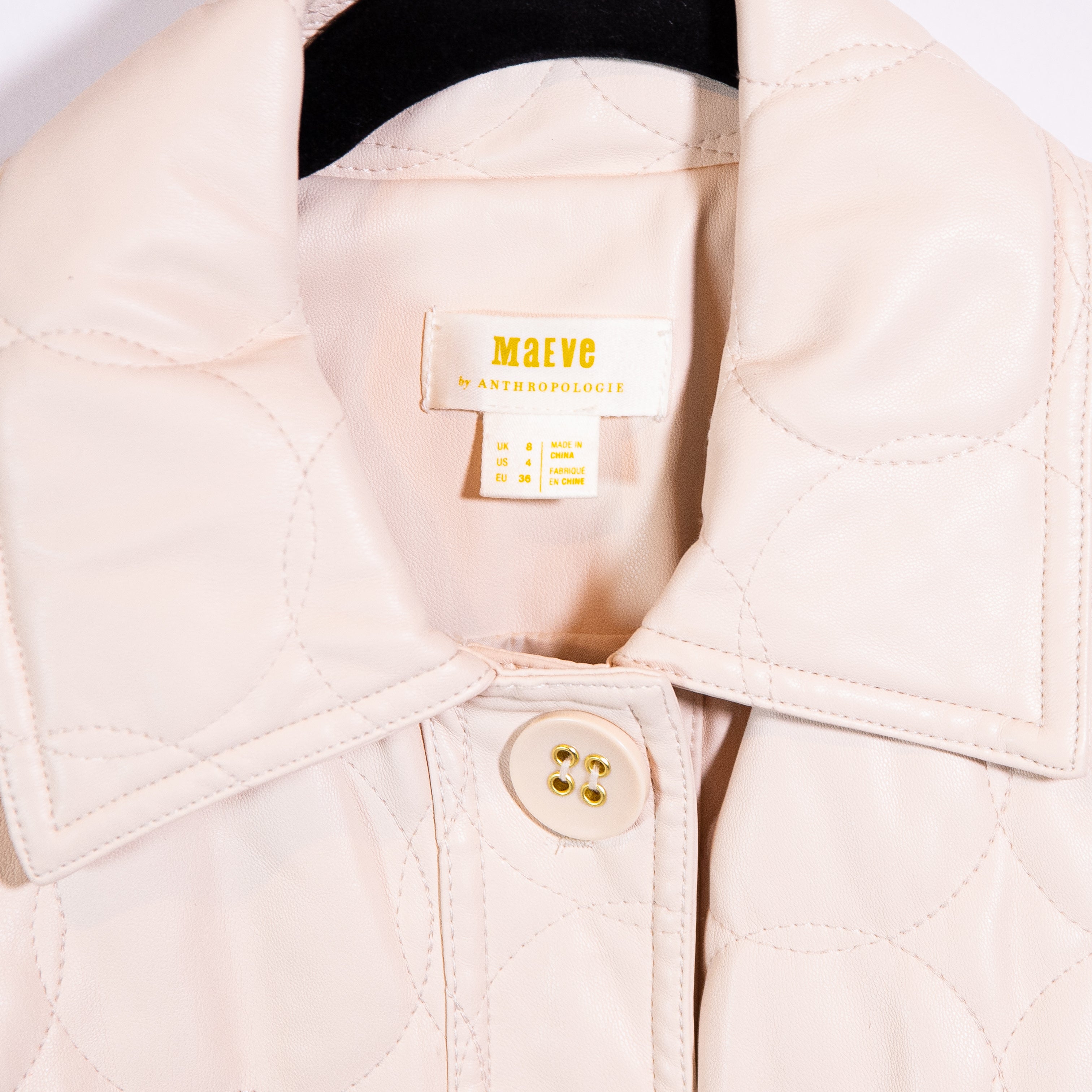 Maeve Anthropologie Faux Vegan Leather Quilted Collared Button Front Jacket 4