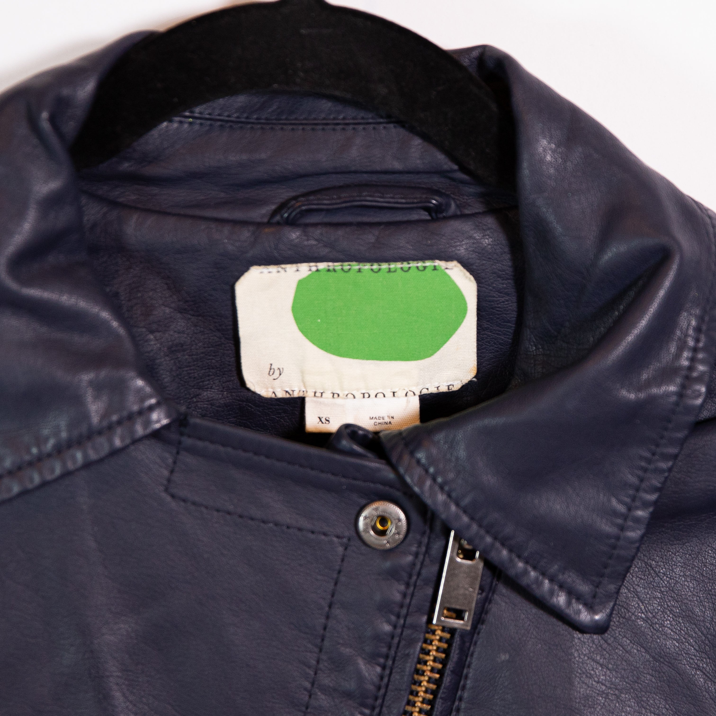 Anthropologie Faux Vegan Leather Asymmetrical Zip Collared Moto Jacket Coat Blue