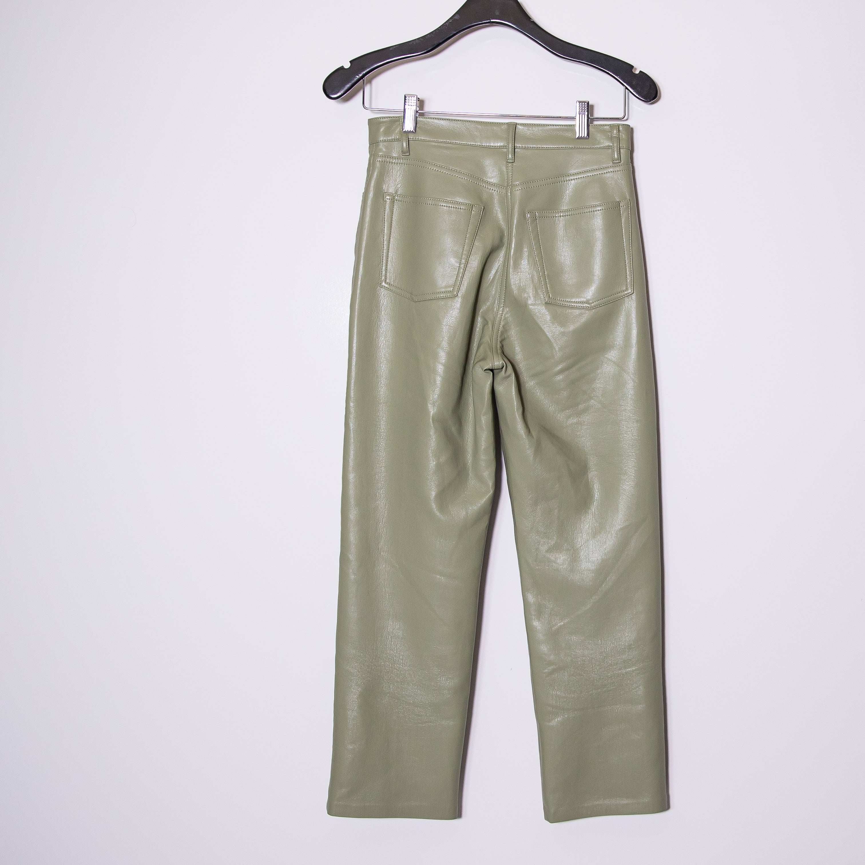 Wilfred Aritzia Melina Cropped Vegan Leather Straight Leg Trouser Pants Green 2