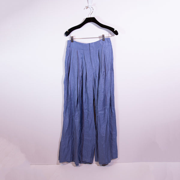 NEW Free People Arlo High Waisted Pleated Trouser Pants Metallic Denim Grey Blue