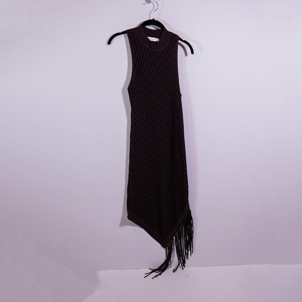 Jonathan Simkhai Chelle Crochet Knit Fringe Asymmetrical Midi Pointelle Dress S