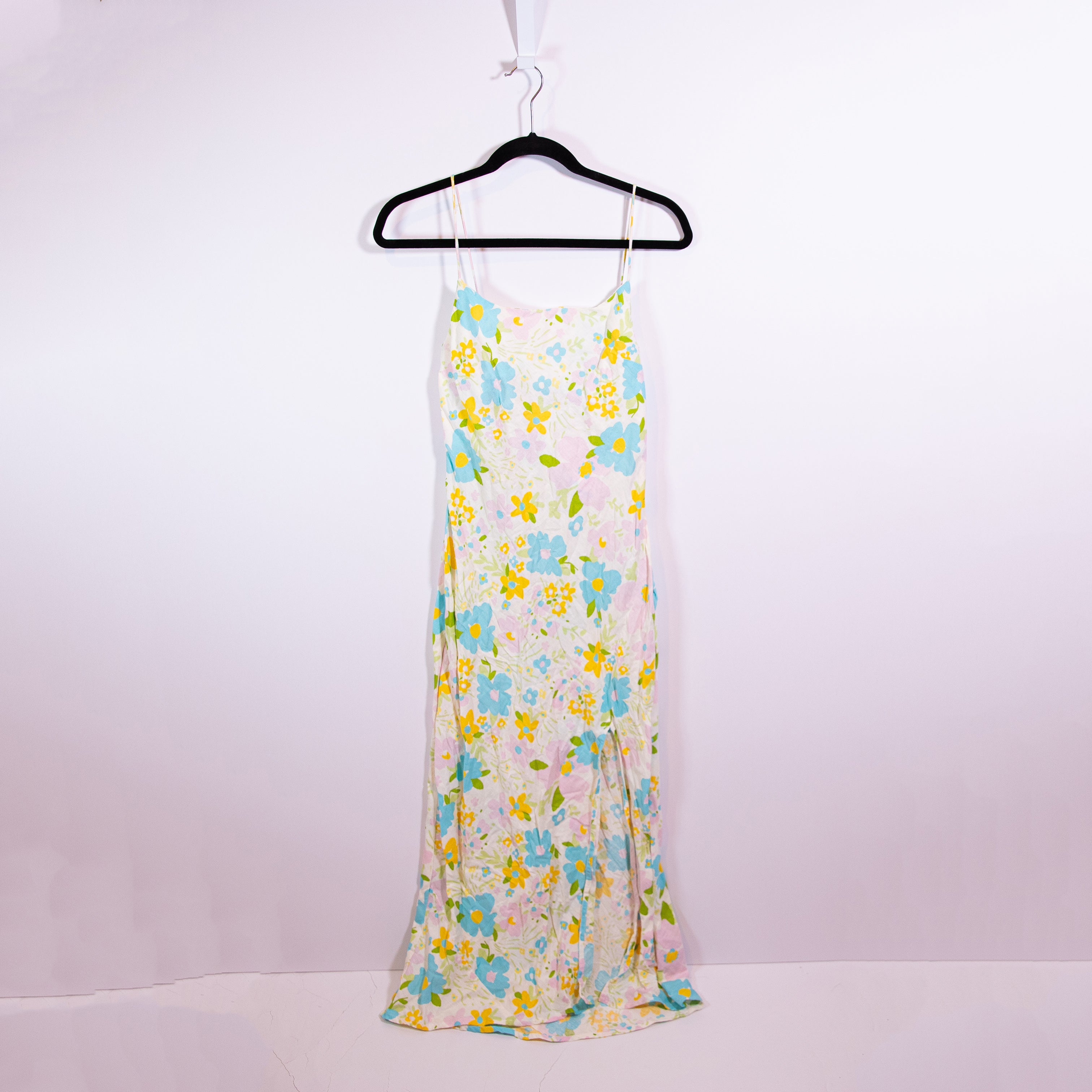 ASOS Design Linen Cotton Cami Tank Side Slit Maxi Dress In Pastel Floral Print 4