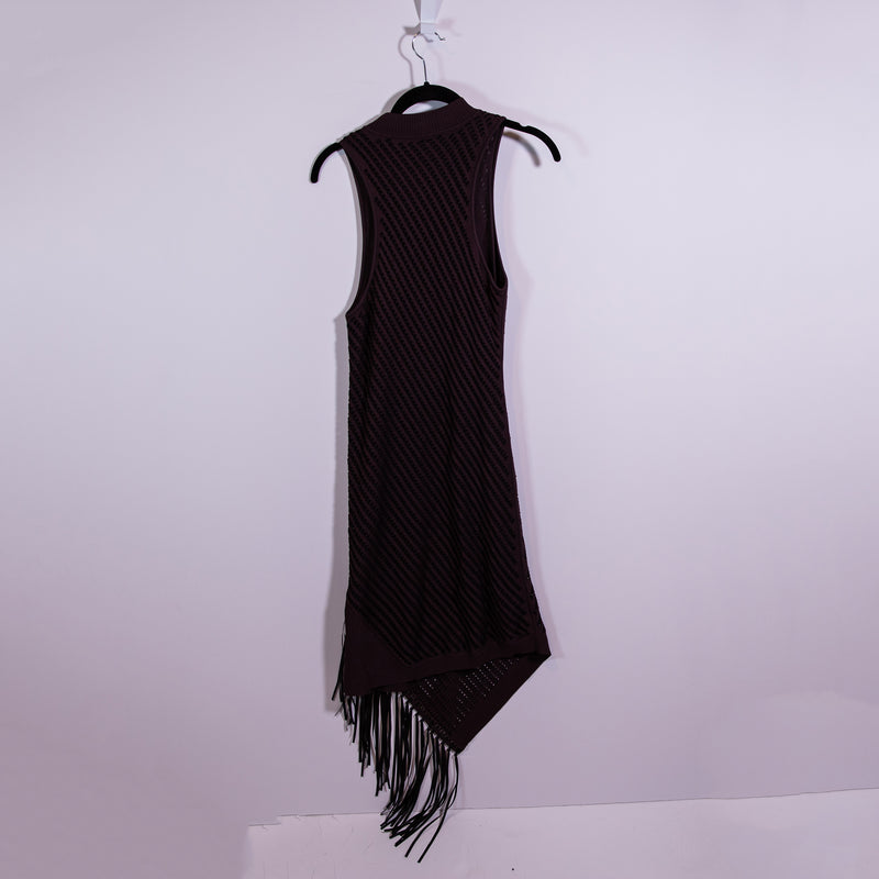 Jonathan Simkhai Chelle Crochet Knit Fringe Asymmetrical Midi Pointelle Dress S