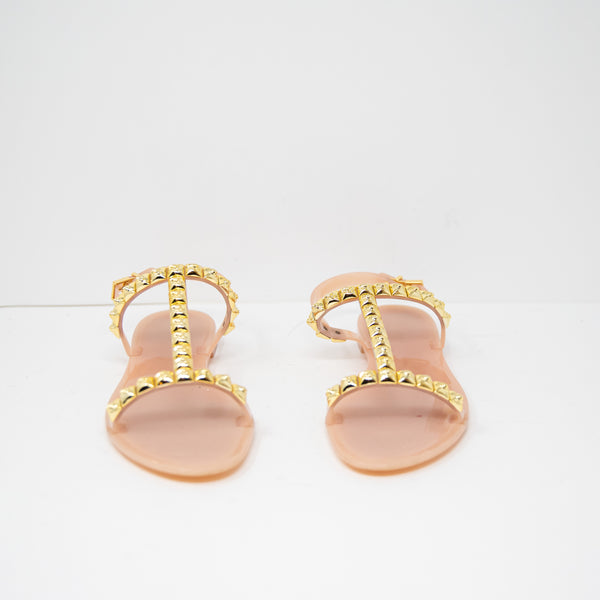 Stuart Weitzman Jelrose Studded T-Strap Open Toe Flat Jelly Sandals Shoes 9