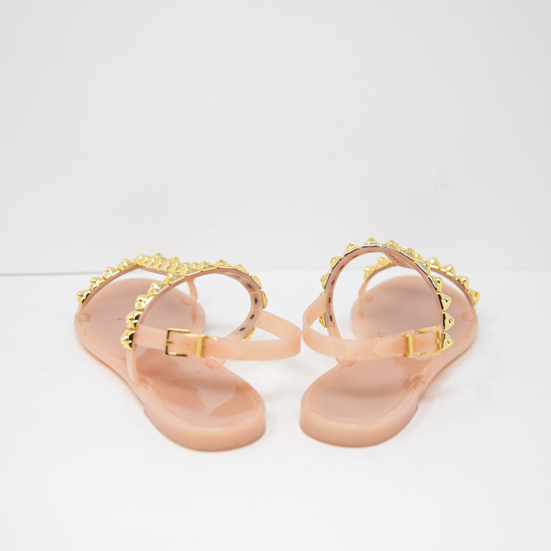 Stuart Weitzman Jelrose Studded T-Strap Open Toe Flat Jelly Sandals Shoes 9