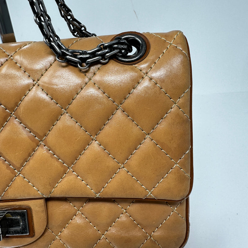 Chanel Reissue 2.55 Double Flap Quilted Leather Shoulder Purse Bag Butterscotch