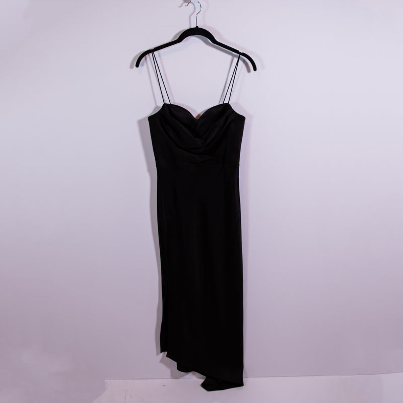NEW Alice + Olivia Kiyoko Satin Slip High Slit Cowl Neck Midi Dress Black 2