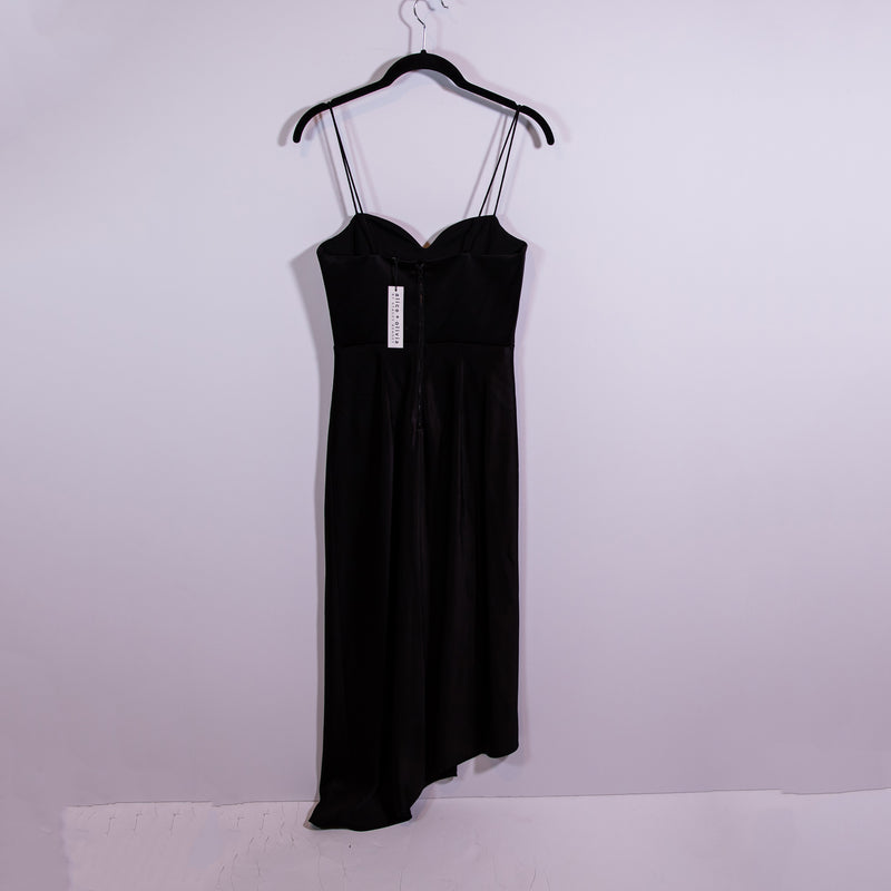 NEW Alice + Olivia Kiyoko Satin Slip High Slit Cowl Neck Midi Dress Black 2