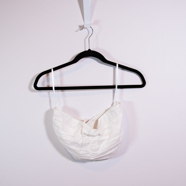 NEW Dissh Bonnie White Sweetheart Linen Blend Pleated Ruched Crop Tank Top 6
