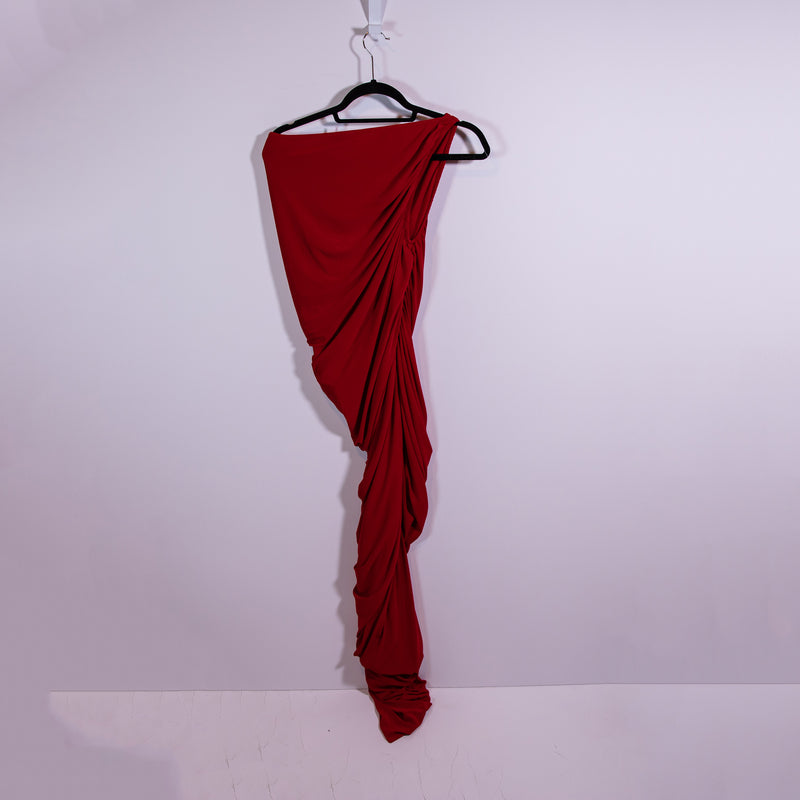 Norma Kamali Diana One Shoulder Ruched Stretch Jersey Knit Midi Gown Dress Red S