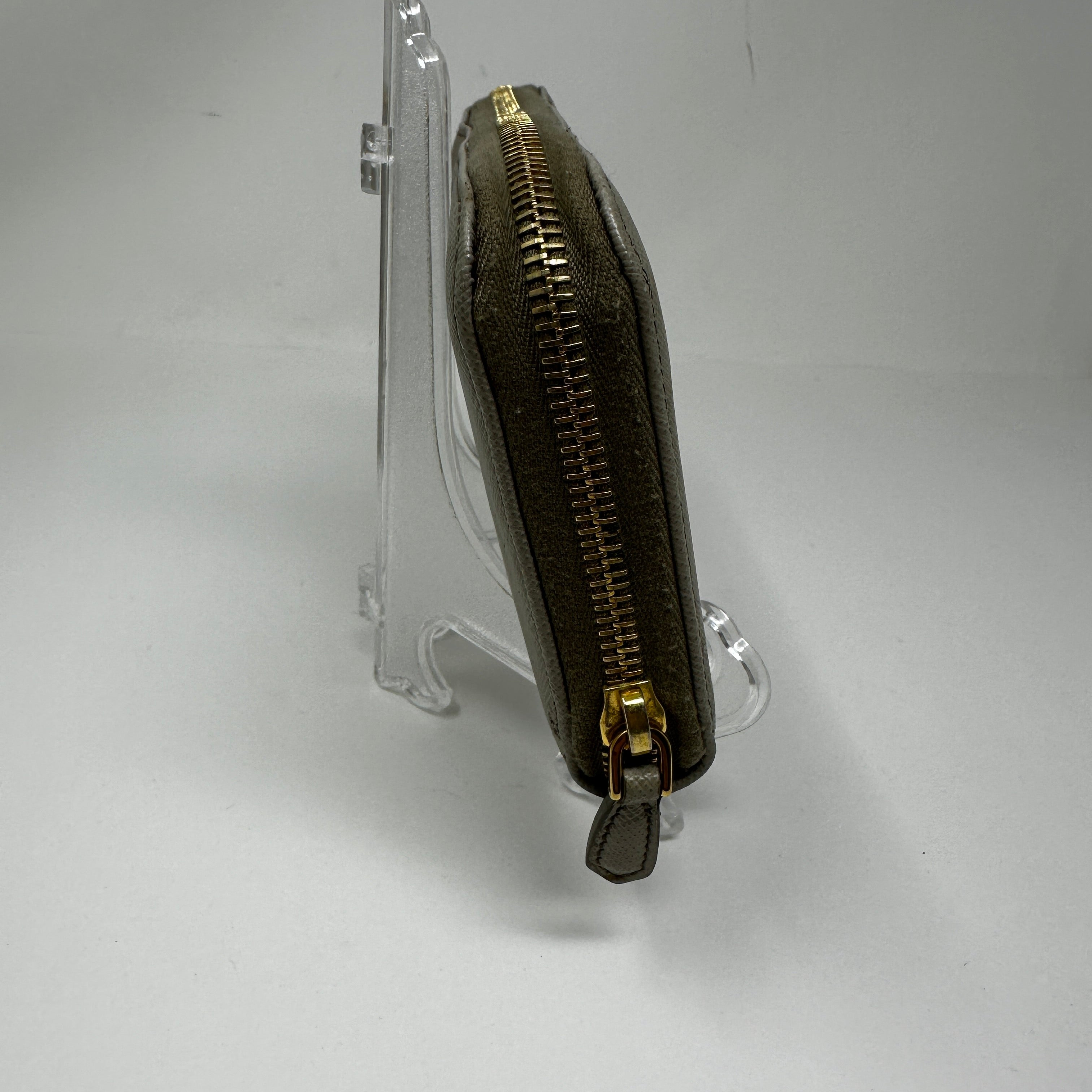 Prada Saffiano Leather Zip Around Continental Travel Card Wallet Case Gray Gold