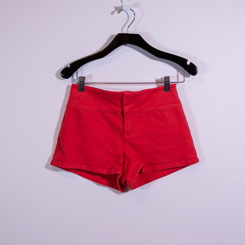 NEW Alice + Olivia Jeans Cotton Stretch High Waisted Mini Shorts Bright Poppy 26