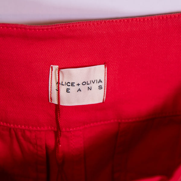 NEW Alice + Olivia Jeans Cotton Stretch High Waisted Mini Shorts Bright Poppy 26