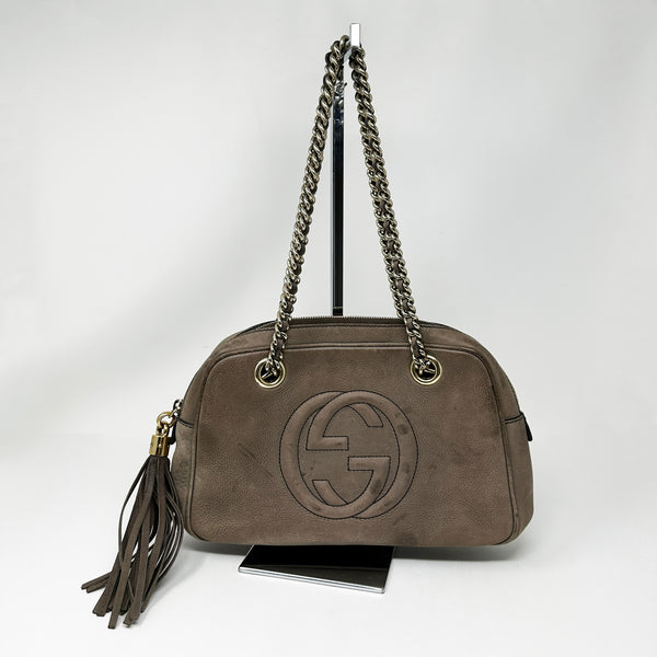 Gucci Soho Nubuck Genuine Suede Leather Chain Strap Zipper Shoulder Purse Bag