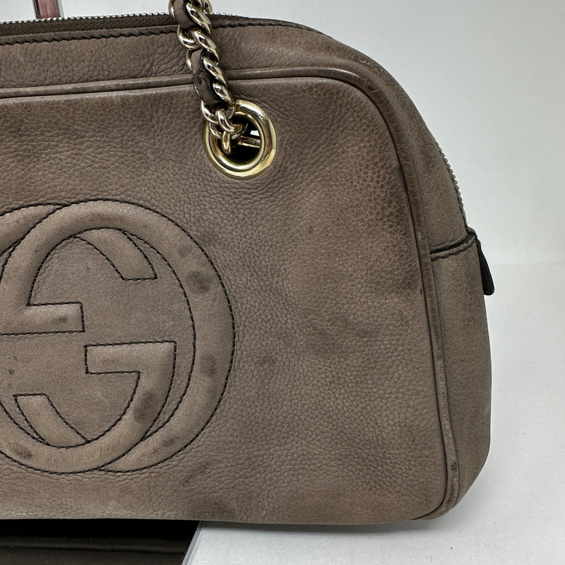Gucci Soho Nubuck Genuine Suede Leather Chain Strap Zipper Shoulder Purse Bag