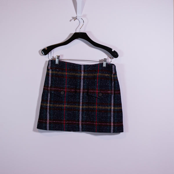 Veronica Beard Lucy Cotton Blend Woven Multicolor Plaid Check Print Mini Skirt 6