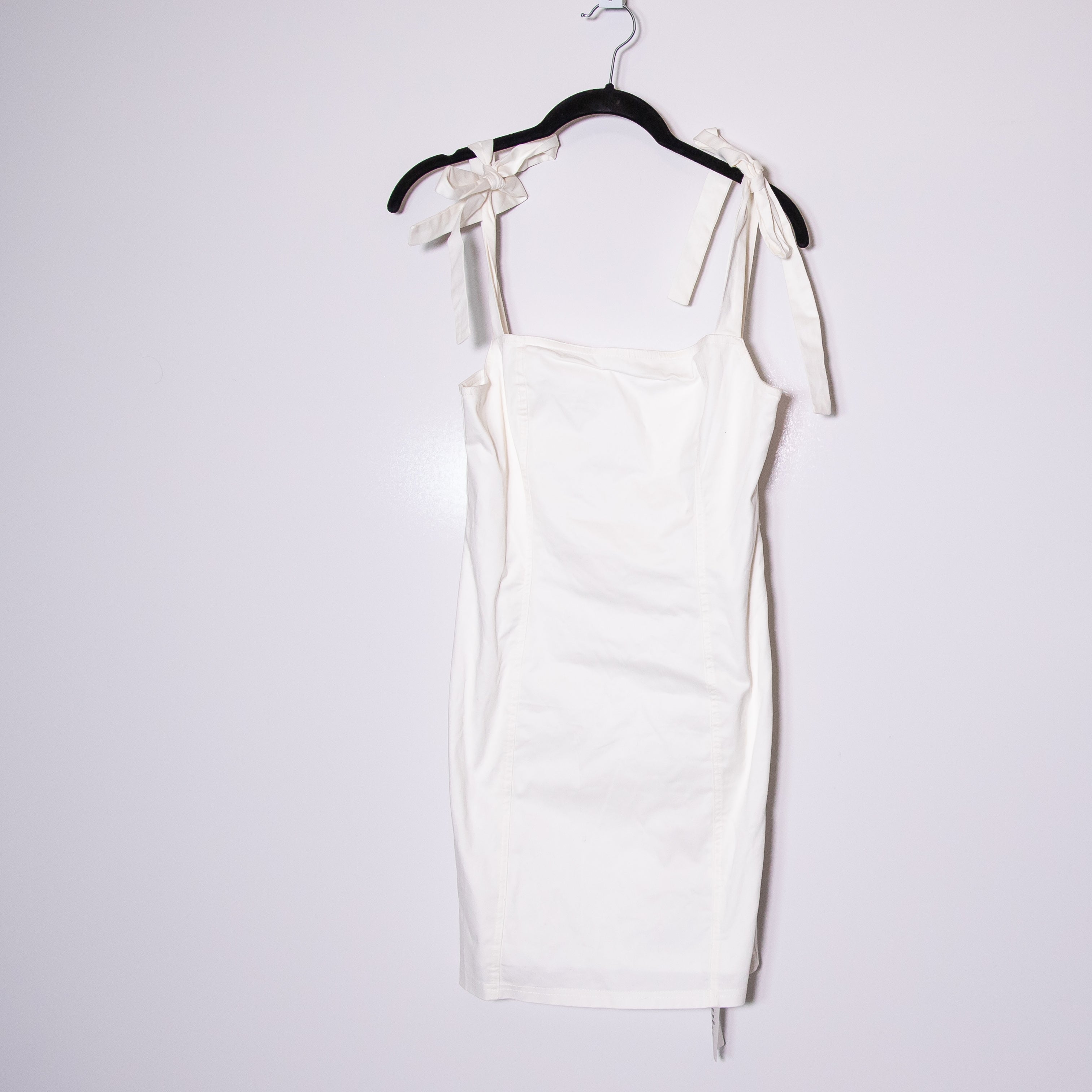 NEW Superdown Siona Tie Strap Square Neck Cotton Stretch Mini Dress White Medium