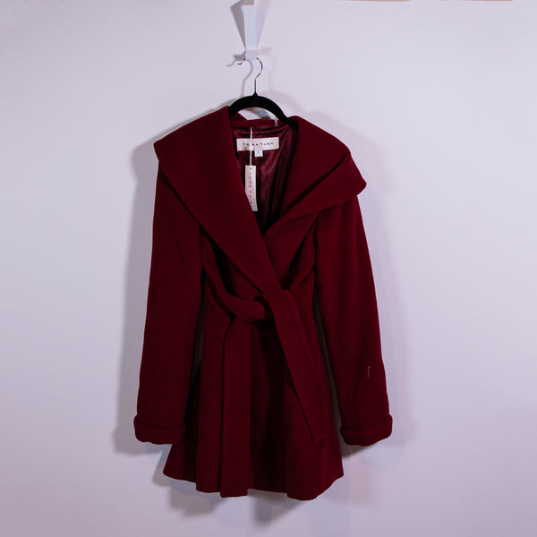 NEW Trina Turk Amelia Wool Felt Spread Collar Belted Pea Coat Jacket Red 0