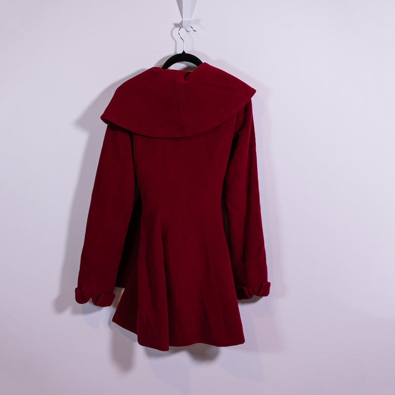 NEW Trina Turk Amelia Wool Felt Spread Collar Belted Pea Coat Jacket Red 0