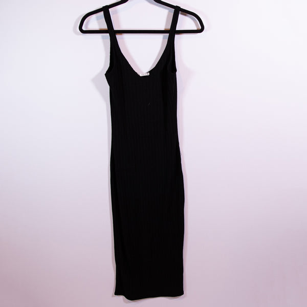 Zara Ribbed Knit Stretch V Neck Sleeveless Pullover Tank Sweater Dress Black S