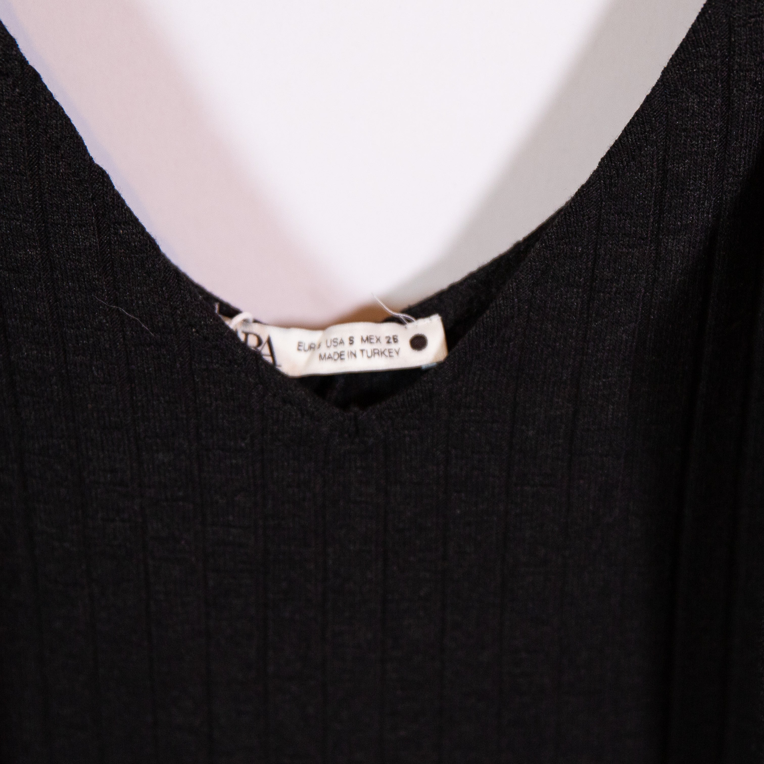 Zara Ribbed Knit Stretch V Neck Sleeveless Pullover Tank Sweater Dress Black S