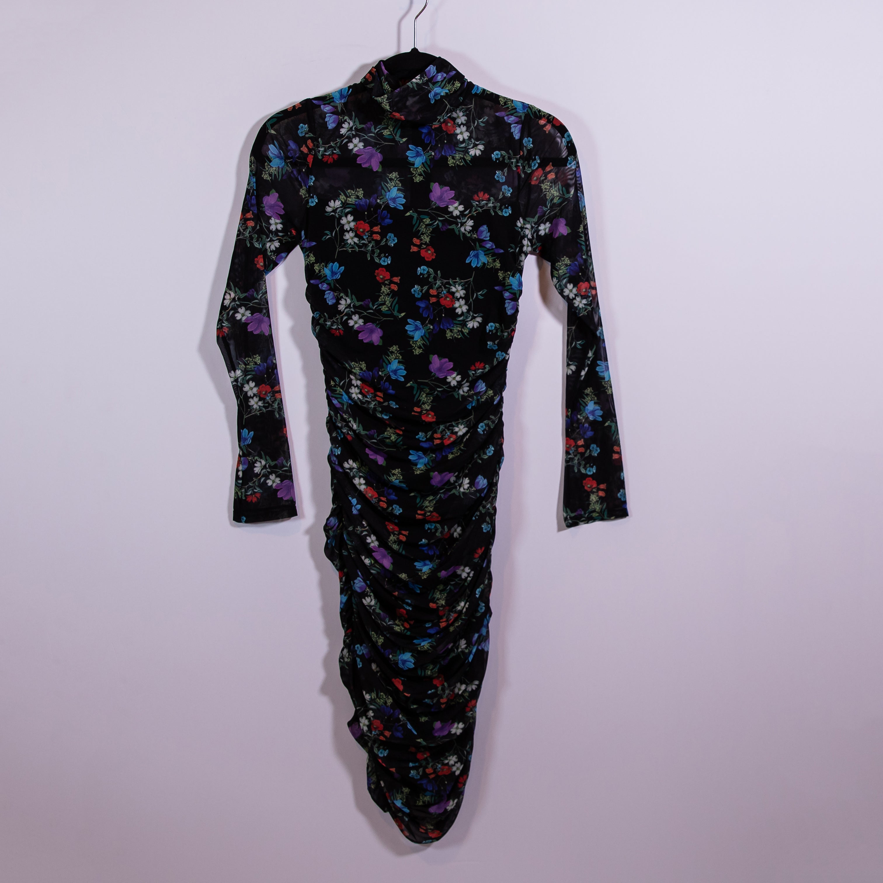NEW Alice And Olivia Delora Turtleneck Long Sleeve Mesh Beautiful Blooms Dress 2