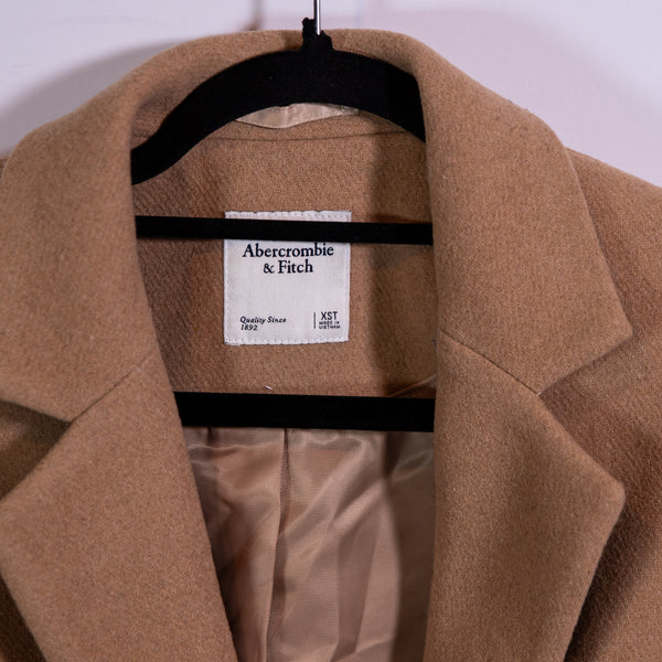 Abercrombie &amp; Fitch Wool Blend Felt Two Button Pea Coat Jacket Camel Brown XST