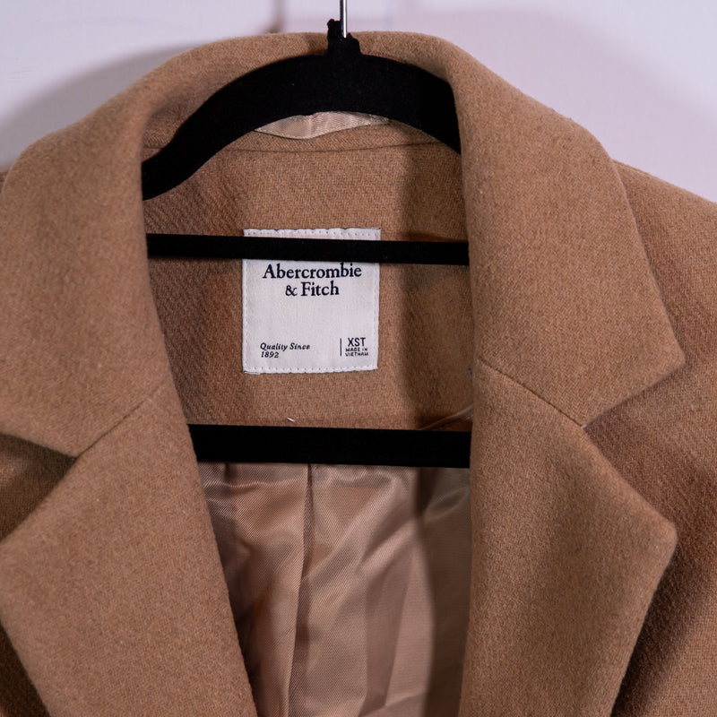 Abercrombie &amp; Fitch Wool Blend Felt Two Button Pea Coat Jacket Camel Brown XST