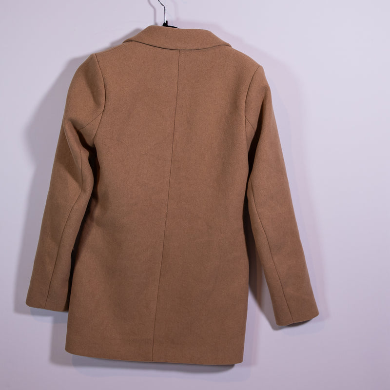 Abercrombie &amp; Fitch Wool Blend Felt Two Button Pea Coat Jacket Camel Brown XST
