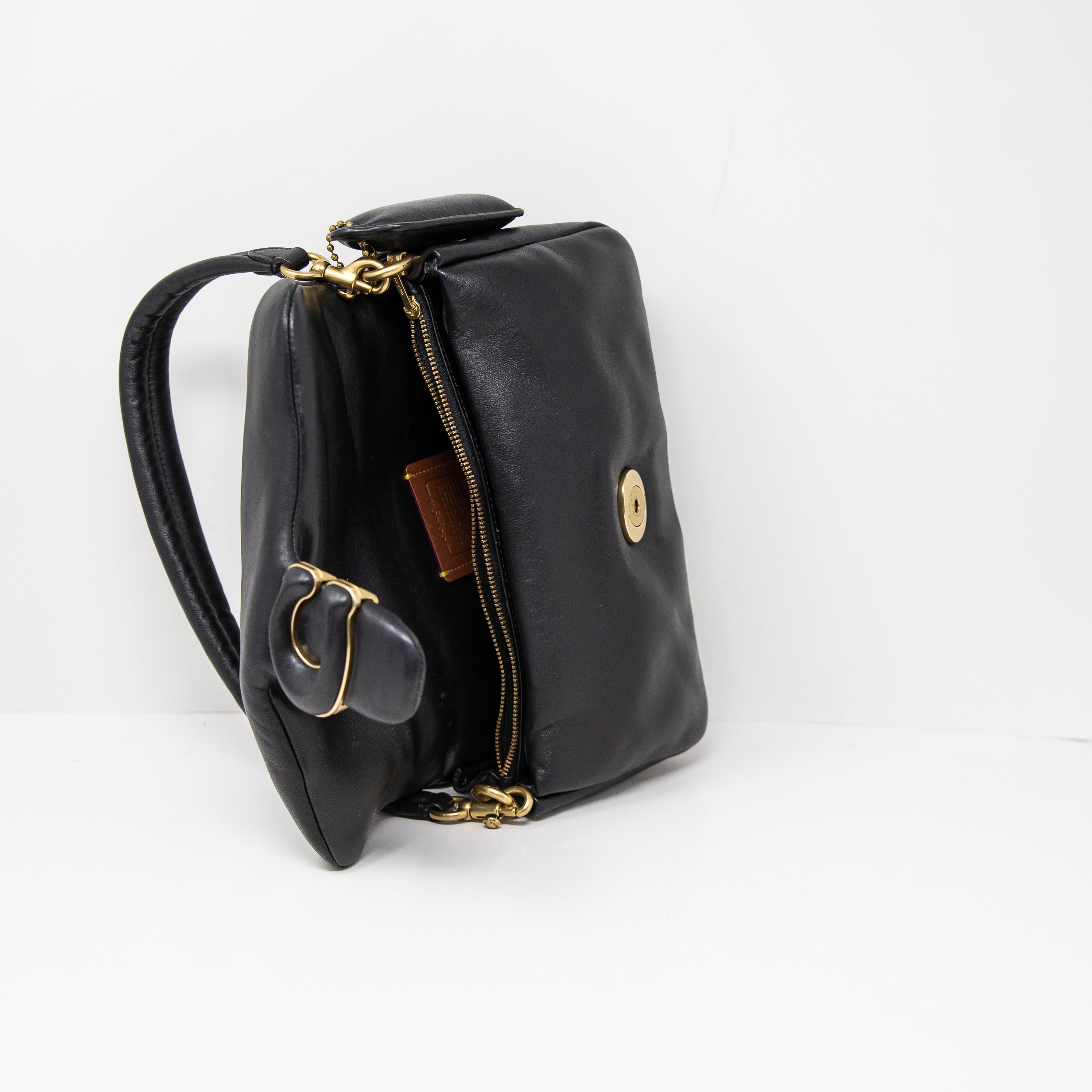 Coach Pillow Tabby Puffy Genuine Leather Top Handle Shoulder Purse Bag Black