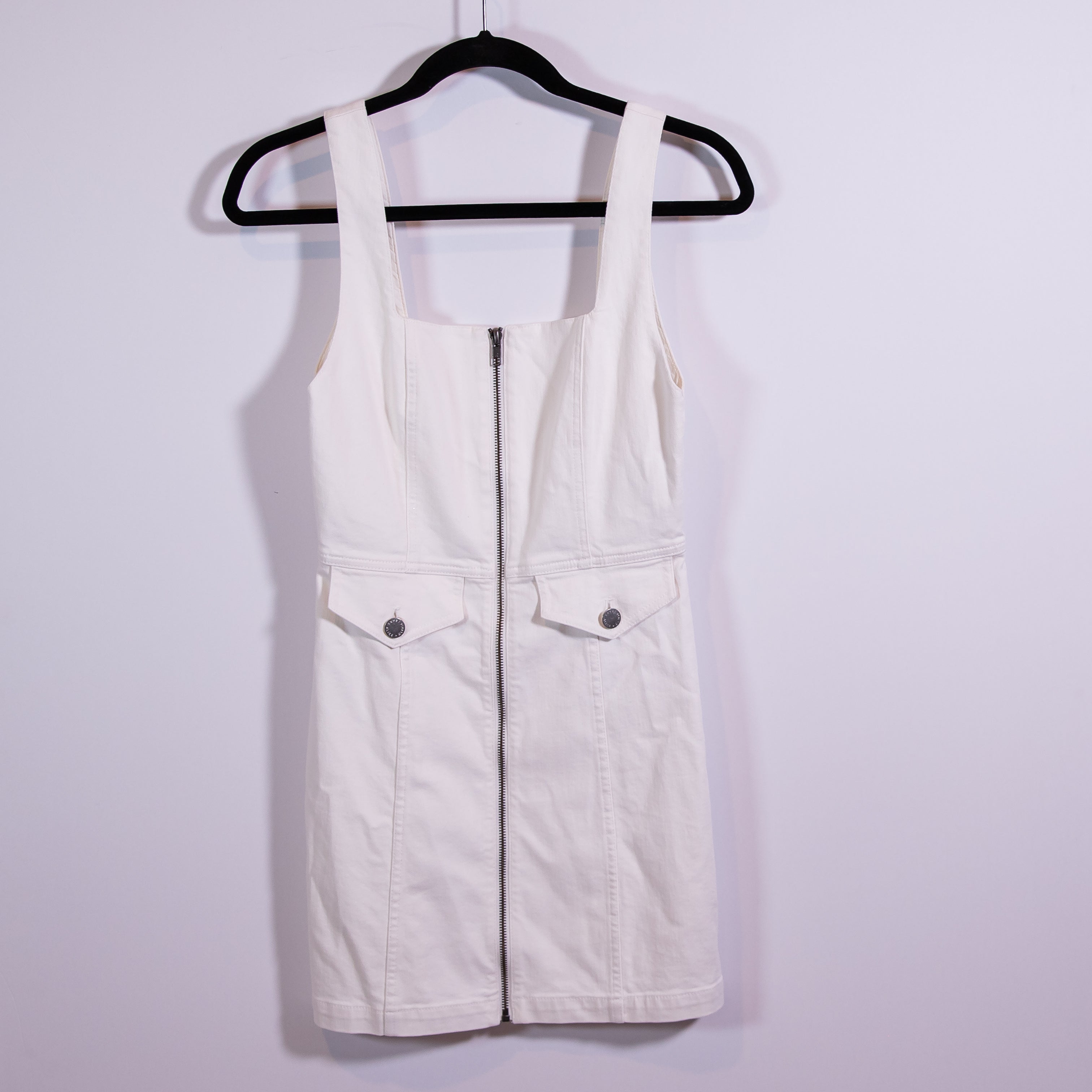 Alice + Olivia Thersa Zip Front Cotton Stretch Denim Tank Mini Dress White 2