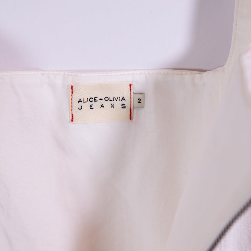 Alice + Olivia Thersa Zip Front Cotton Stretch Denim Tank Mini Dress White 2