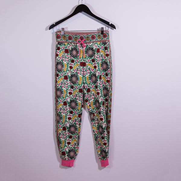 Alice + Olivia NYC Slim Printed Pattern Ankle Crop Satin Jogger Pants Small