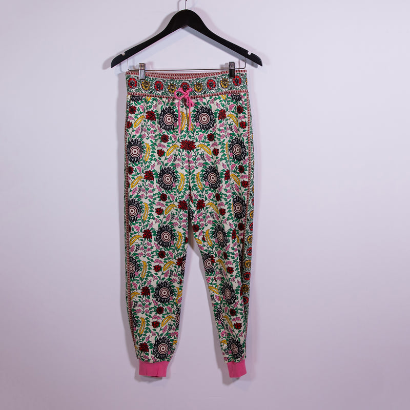 Alice + Olivia NYC Slim Printed Pattern Ankle Crop Satin Jogger Pants Small