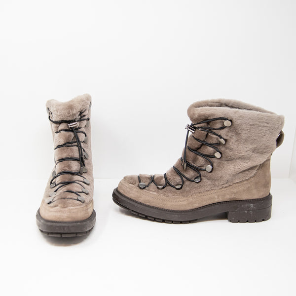 Aquatalia Lorena Genuine Suede Shearling Lined Lace Up Winter Snow Boots Shoes