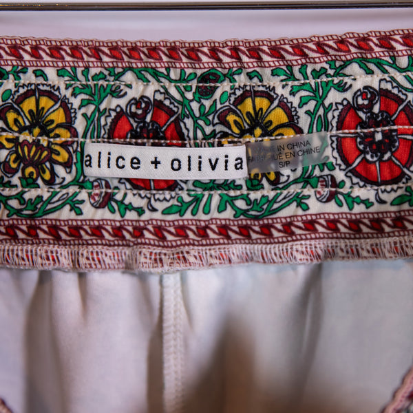 Alice + Olivia NYC Slim Printed Pattern Ankle Crop Satin Jogger Pants Small