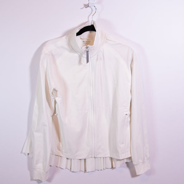 NEW Athleta Women's Advantage Ruffle Pleated Back Full Zip Work Out Jacket White