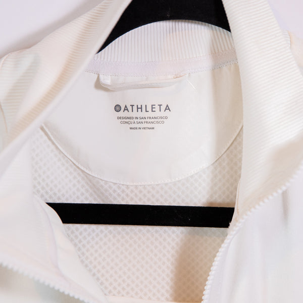 NEW Athleta Women's Advantage Ruffle Pleated Back Full Zip Work Out Jacket White