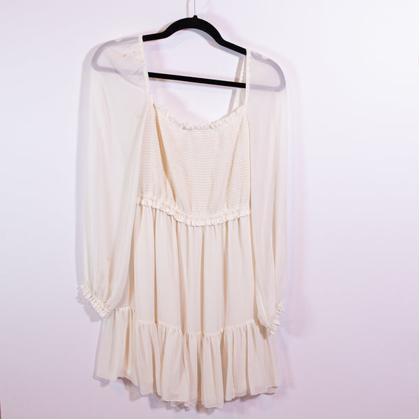 Wilfred Aritzia Tempest Smocked Stretch Bodice Chiffon Long Sleeve Mini Dress S