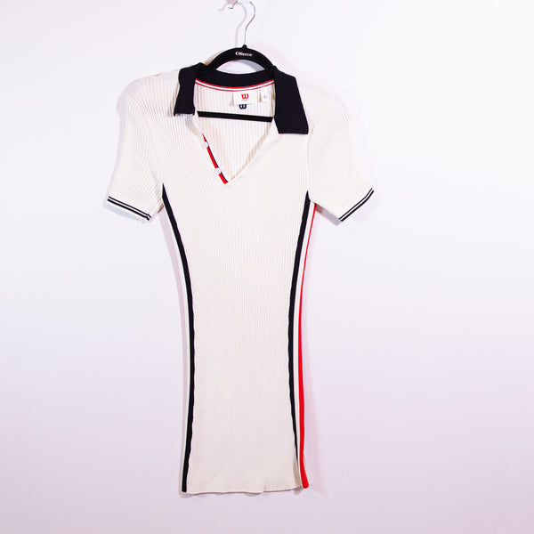 Wilson Sport Ribbed Knit Sweater Stretch Collared Pullover Mini Dress Small