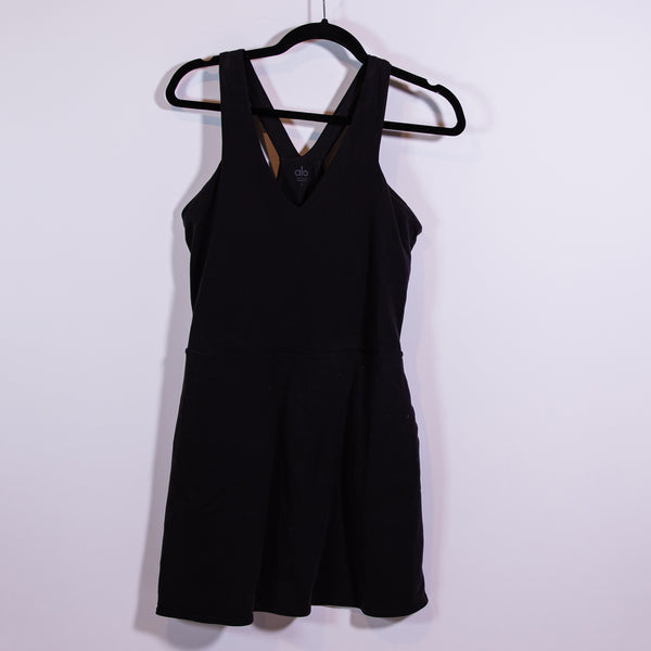 Alo Yoga Women's Airbrush Real Racerback Built In Shorts Bra Mini Dress Black L