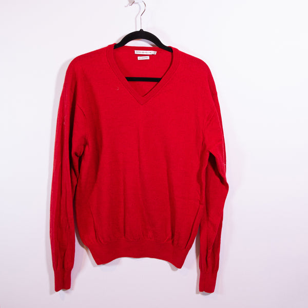 Peter Millar Men's Wool Knit Stretch V Neck Pullover Sweater Solid Red Large