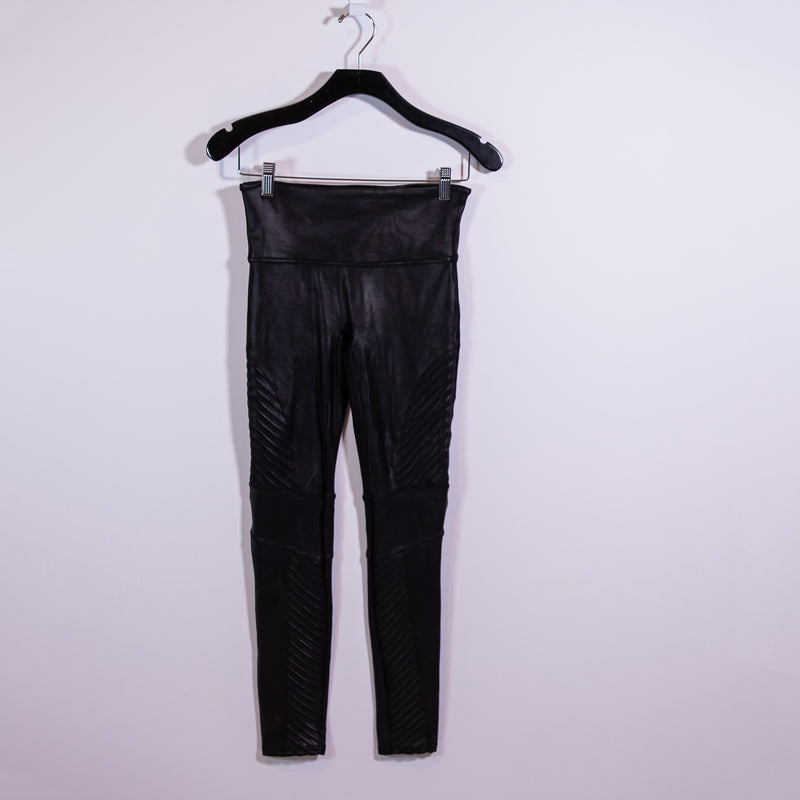 Spanx Faux Vegan Leather Textured High Rise Moto Leggings Black MED
