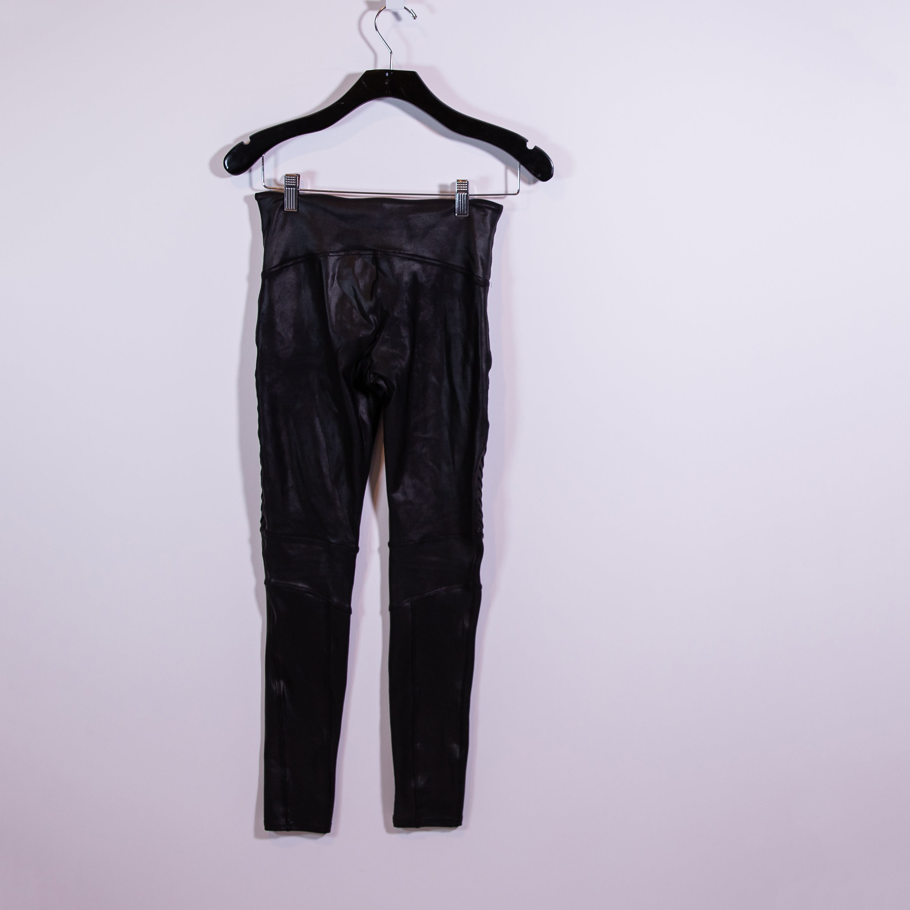 Spanx Faux Vegan Leather Textured High Rise Moto Leggings Black MED