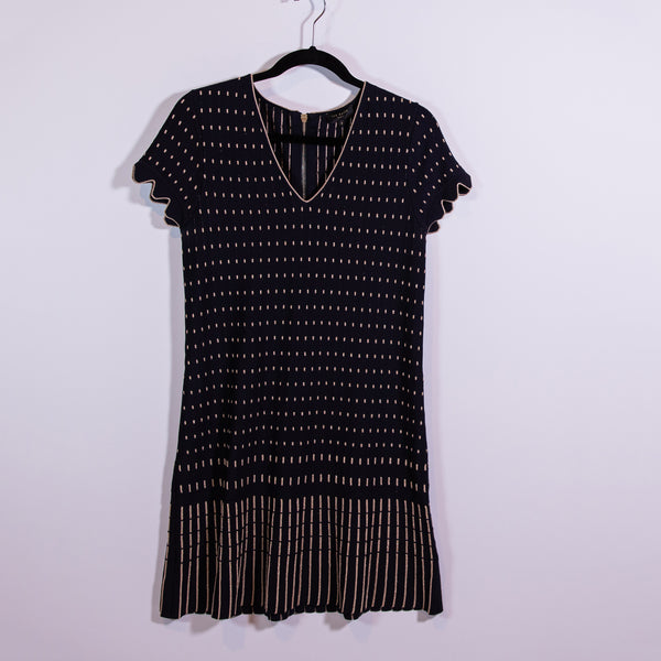Ted Baker Maciiey Stitch Detail Knitted Stretch Pleated Hem Pullover Midi Dress