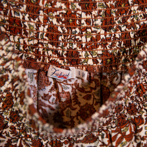 Faherty Harlow Linen Blend Smocked Waist Pull On Maxi Skirt Umber Folly Floral M